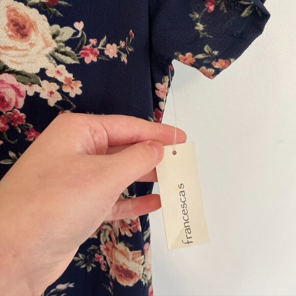 NEW NWT BLUE RAIN FRANCESCA'S Navy Blue Pink Cream Floral Ruffle Shift Dress M - Picture 5 of 14